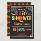 Halloween pompoen baby shower zwart-wit en goud kaart (Voorkant / Achterkant)