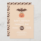 Halloween  Pompoen Bat Retro Baby shower Kaart (Voorkant / Achterkant)