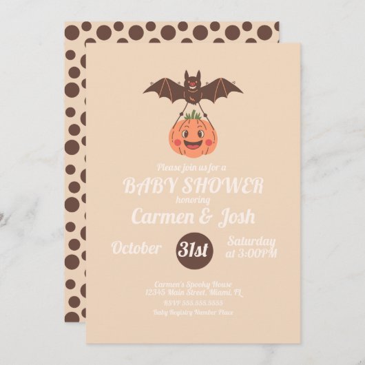 Halloween  Pompoen Bat Retro Baby shower Kaart (Voorkant / Achterkant)
