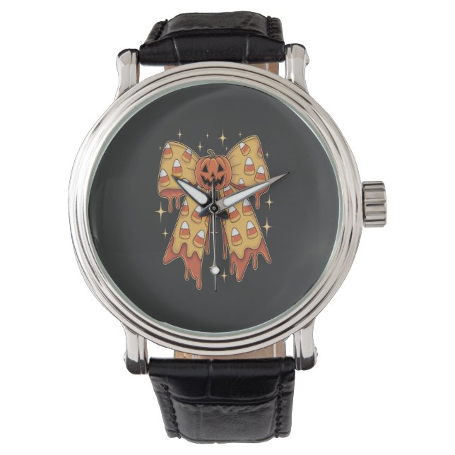 Halloween Pompoen Boog Candy Corn Horloge (Voorkant)