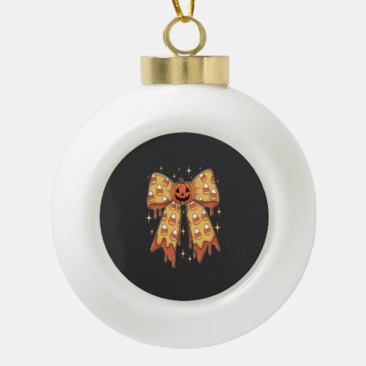 Halloween Pompoen Boog Candy Corn Keramische Bal Ornament (Voorkant)