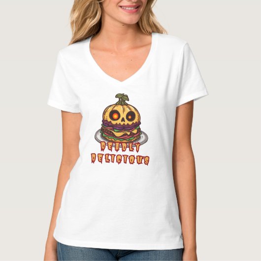 Halloween Pompoen Burger vrouw t-shirt (Voorkant)