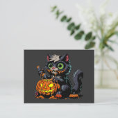 Halloween Pompoen Carving Cat Briefkaart (Staand voorkant)