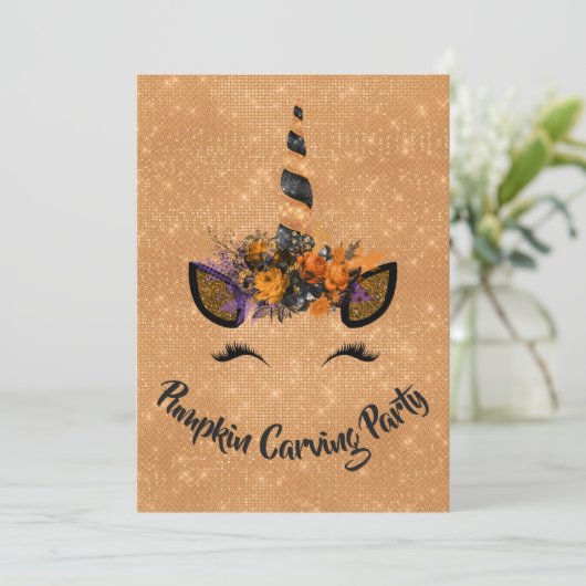 Halloween pompoen Carving Party Eenhoorn Kaart (Staand voorkant)