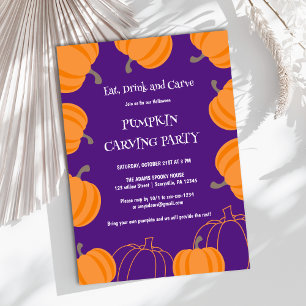 Halloween Pompoen Carving Party Paarse Kaart