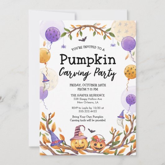 Halloween Pompoen Carving Party Sinaasappel en Paa Kaart (Voorkant)