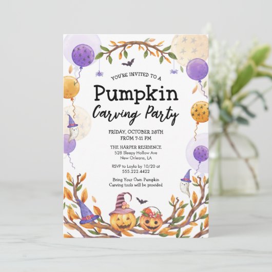 Halloween Pompoen Carving Party Sinaasappel en Paa Kaart (Staand voorkant)