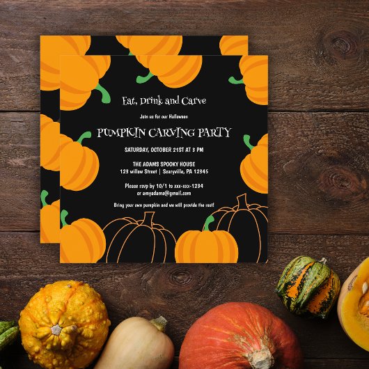 Halloween Pompoen Carving Party Sinaasappel en zwa Kaart