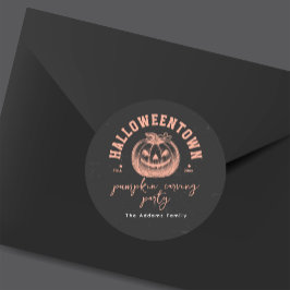 Halloween Pompoen Carving Party Sinaasappel Zwart Ronde Sticker