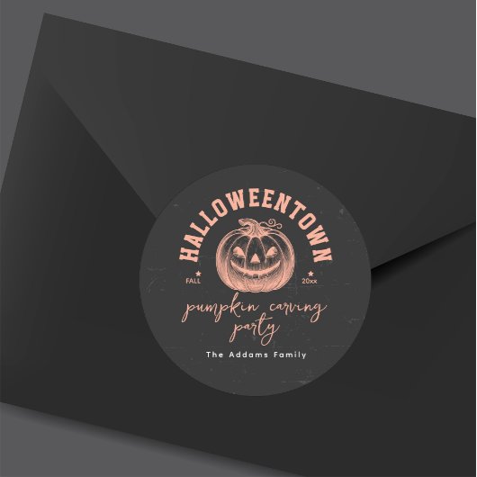 Halloween Pompoen Carving Party Sinaasappel Zwart Ronde Sticker
