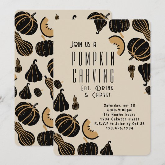 Halloween pompoen carving party uitnodigingen (Voorkant / Achterkant)