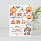 Halloween pompoen Carving Party voor kinderen en v Kaart (Staand voorkant)