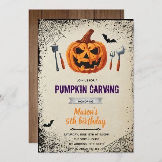 Halloween pompoen carving uitnodiging (Voorkant / Achterkant)