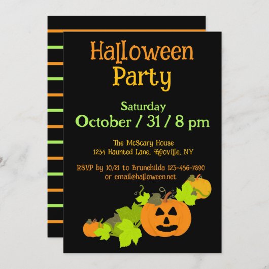 Halloween Pompoen Carving Zwart Sinaasappel Groen  Kaart (Voorkant / Achterkant)