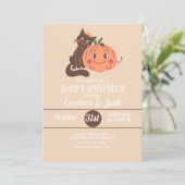 Halloween  pompoen Cat Retro Baby shower Kaart (Staand voorkant)