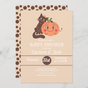 Halloween  pompoen Cat Retro Baby shower Kaart
