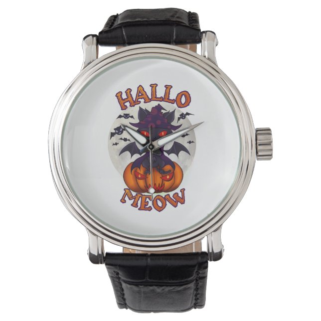 Halloween pompoen Catoween Horloge (Voorkant)