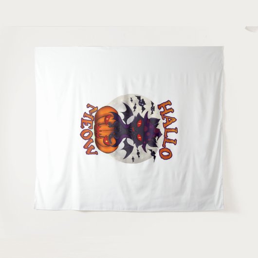 Halloween pompoen Catoween Wandkleed (Voorkant (horizontaal))