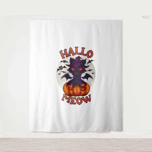 Halloween pompoen Catoween Wandkleed (Voorkant)