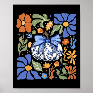 Halloween Pompoen Chinoiserie Blauw & Kamp; Witte  Poster