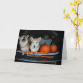 Halloween pompoen corgi kaart (Gele Bloem)