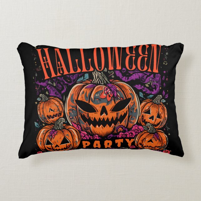 Halloween, Pompoen Coven Bloei, Gotisch Accent Kussen (Voorkant)