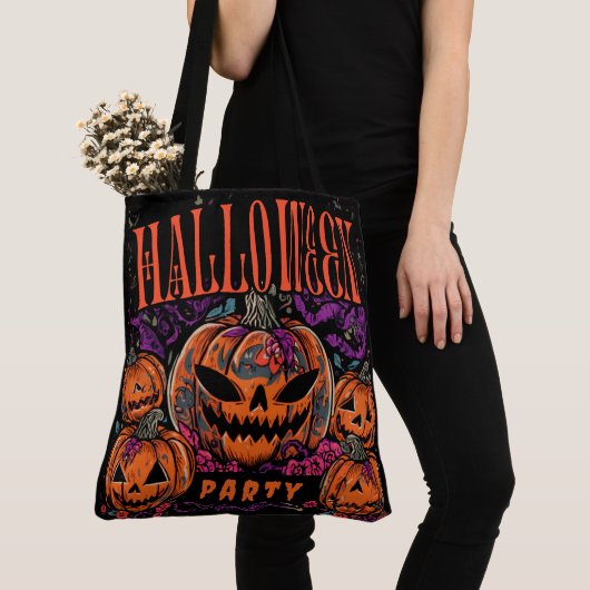 Halloween, Pompoen Coven Bloom, Gotisch Tote Bag (Dichtbij)