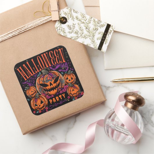 Halloween, Pompoen Coven Bloom, Gotisch Vierkante Sticker (Geschenken)