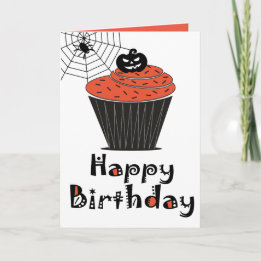 Halloween Pompoen Cupcake Happy Birthday Kaart