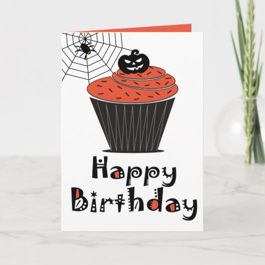 Halloween Pompoen Cupcake Happy Birthday Kaart (Voorkant)