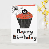 Halloween Pompoen Cupcake Happy Birthday Kaart (Gele Bloem)