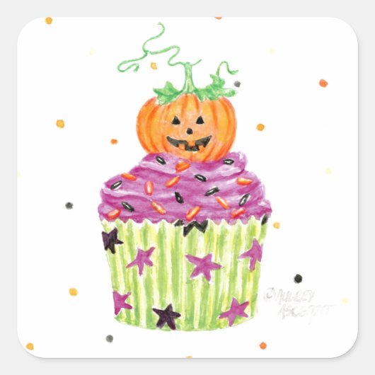 Halloween Pompoen Cupcake Stickers (Voorkant)