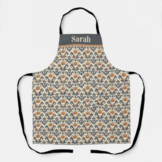 Halloween pompoen Damask Pattern Schort (Voorkant)