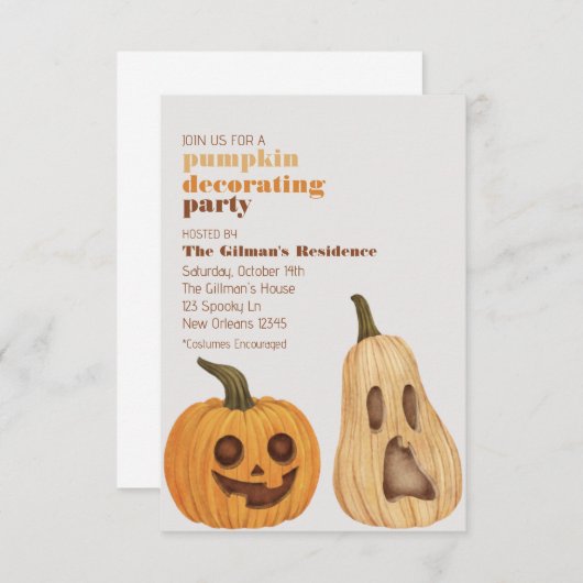 Halloween Pompoen Decorating Part Invite Kaart (Voorkant / Achterkant)
