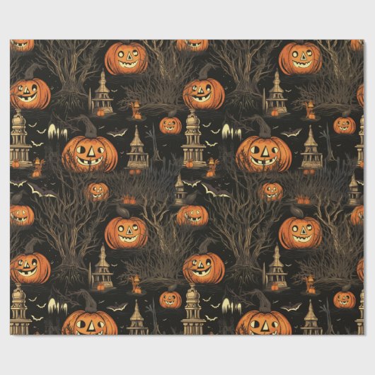 Halloween pompoen donker cadeaupapier (Vlak)