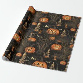 Halloween pompoen donker cadeaupapier