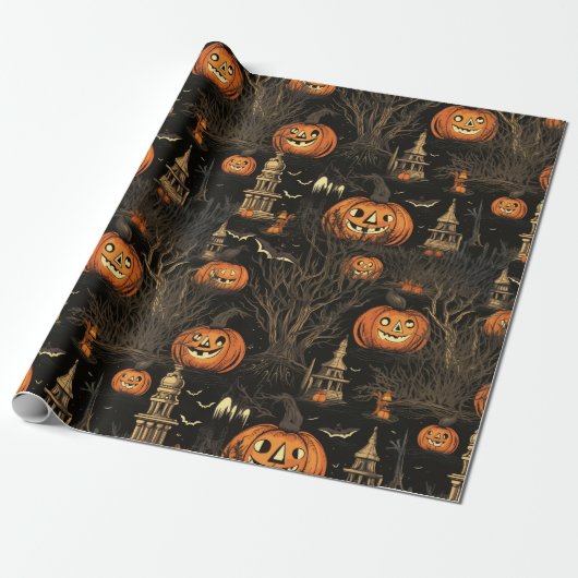 Halloween pompoen donker cadeaupapier (Uitgerold)