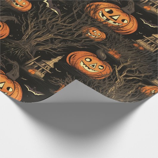 Halloween pompoen donker cadeaupapier (Hoek)