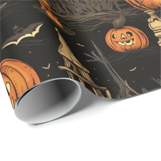 Halloween pompoen donker cadeaupapier (Rol Hoek)