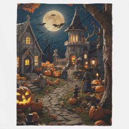 Halloween pompoen dorp fleece deken