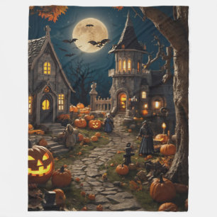 Halloween pompoen dorp fleece deken