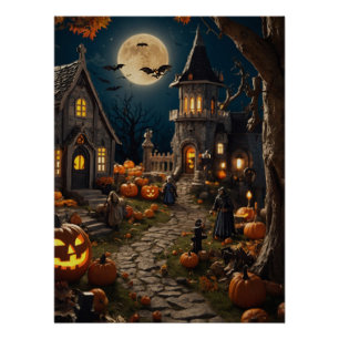 Halloween pompoen dorp perfect poster