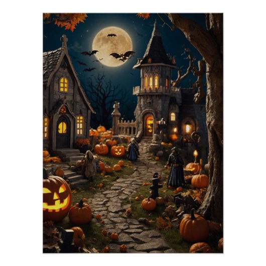 Halloween pompoen dorp perfect poster (Voorkant)