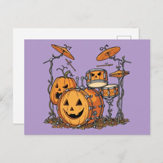 Halloween pompoen drum set illustratie briefkaart (Voorkant / Achterkant)