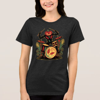Halloween Pompoen Drummer Tri-Blend Shirt