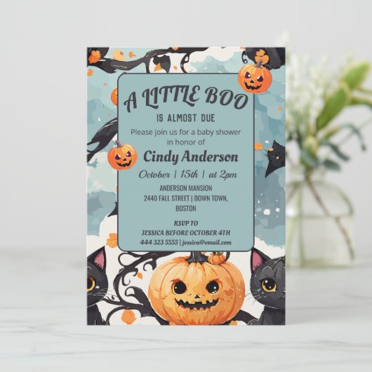 Halloween pompoen een beetje boo baby shower schat kaart (Staand voorkant)