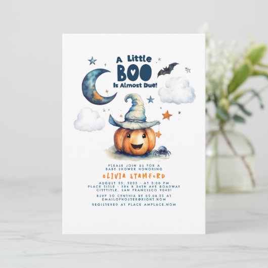 Halloween pompoen een klein boo boy Baby shower Kaart (Staand voorkant)