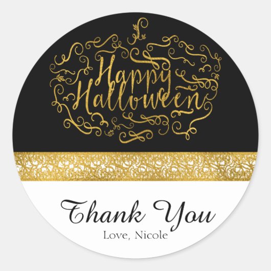 Halloween pompoen Elegant Zwart Wit Goud Favor Ronde Sticker (Voorkant)