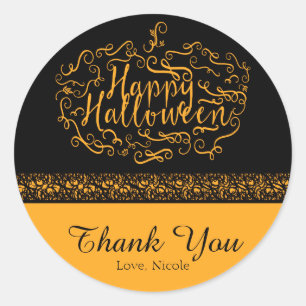 Halloween Pompoen Elegante Zwarte Oranje Feest Fav Ronde Sticker