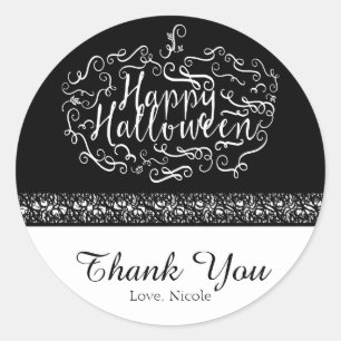 Halloween Pompoen Elegante Zwarte Witte Feest Favo Ronde Sticker